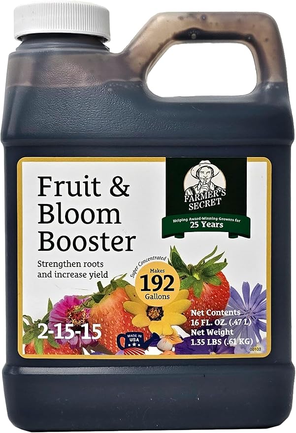 Farmer’s Secret Fruit & Bloom Booster Fertilizer (16oz) - Super Concentrated - Boosts Flowering and Yield on All Varieties of Fruits, Vegetables and Flowers by FarmersSecret
