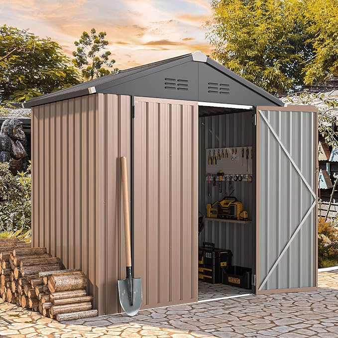 AECOJOY 6x4 Shed, Small Outdoor Metal Storage Sheds & Outdoor Storage Clearance, 4x6 Utility and Tool Garden Shed with Lockable Doors for Backyard, Patio, Outside Use by AECOJOY
