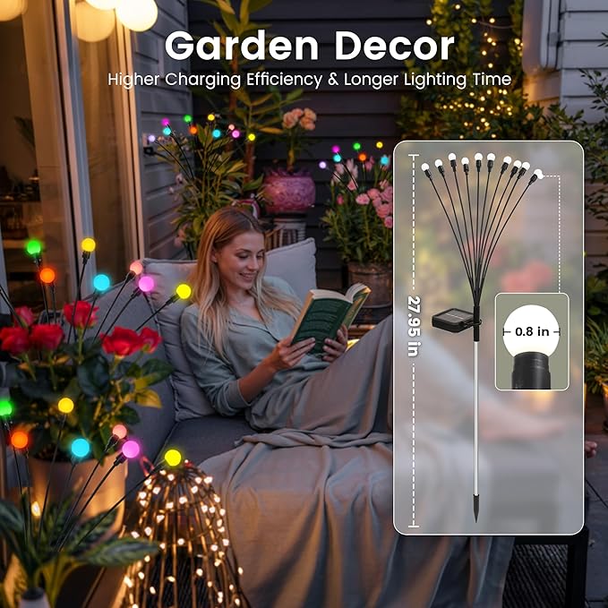 Solar Garden Lights Swaying, 20 LED Firefly Lights Outdoor Waterproof, Garden Decor Solar Lights Outdoor for Yard Porch Patio (2 Pack Multi-Colored)