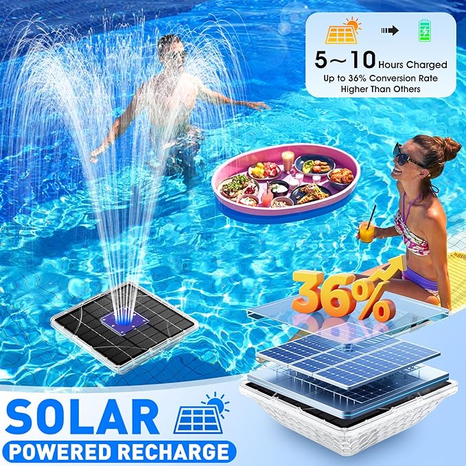 Upgraded Solar Pool Fountain with Lights, 9.5'' Large Solar Floating Pool Fountain with Anchor, Above Ground Pool Water Fountains Pump,Swimming Pool Fountains for Inground Pool Purple-1PC