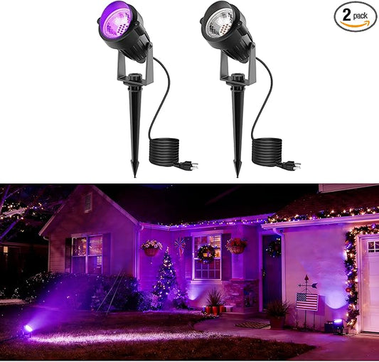L LOHAS LED Tree Spotlight Outdoor, Purple Halloween Spot Lights for Yard, Auto On/Off 5W 120V Landscape Lighting for House, Holiday, Garden, Decoration, 450LM IP66 Waterproof, UL Listed, 2 Pack