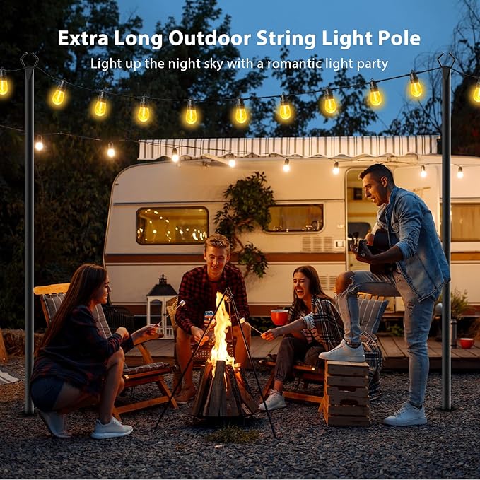 4 Pack 10 FT String Light Poles,Metal with Fork Lights Poles for Outdoor String Light, Rustproof Heavy Duty for Outside Garden,Patio,Wedding,Backyard,Deck,Party