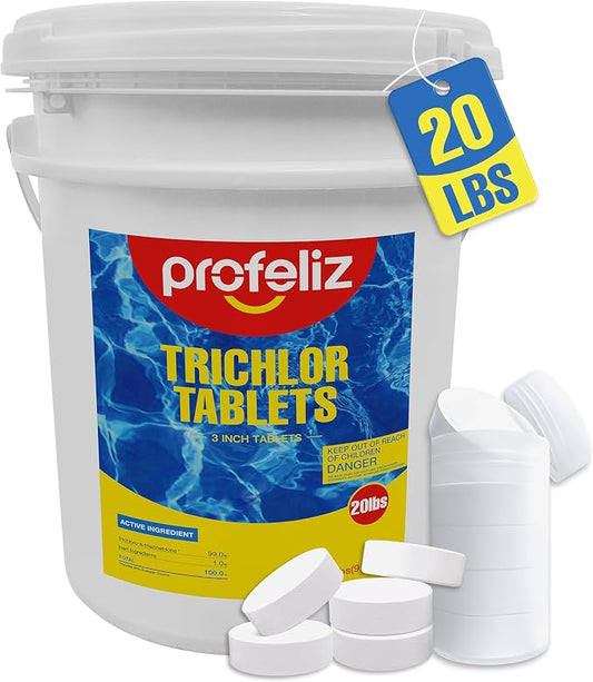 PROFELIZ Chlorine Tablets 3 Inch for Swimming Pools, Kills Bacteria and Stops Algae, Slow Dissolving,Exclusive Protective Packaging,Pool Chlorine Tablets,20lbs by profeliz