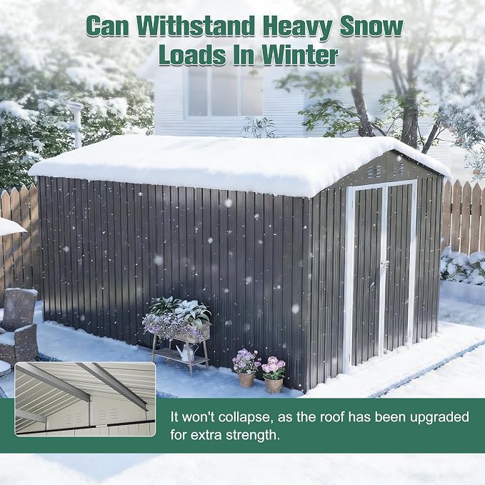 YOPTO 8x12 FT Large Outdoor Storage Shed with Lockable Doors & Floor Base,Weather-Resistant Metal Tool Shed for Garden, Backyard,Patio,Lawn,Gray - Image 8