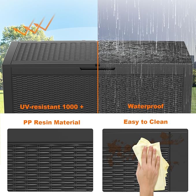 PatioZen 120 Gallon Resin Deck Box, Lockable Weatherproof Outdoor Storage Box for Furniture, Garden Tools and Tools Storage, Waterproof Outside Storage Boxes - Black - Image 5
