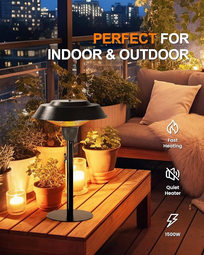 Star Patio Outdoor Heater, Electric Tabletop Heaters Tip-Over Protection, IP44 Waterproof, 1500W Infrared Patio Heater, Hammered Bronze Finished