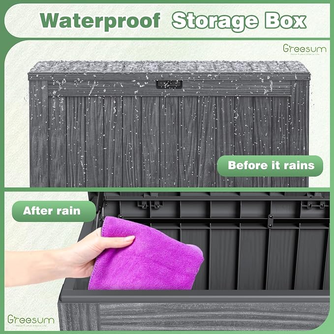 Greesum Outdoor Storage Box 120 Gallon Storage Bin with Lid for Patio Furniture, Garden Tools, Pool Supplies, Lockable, Waterproof and UV Resistant, Gray - Image 7