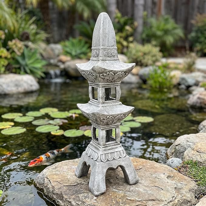 35.5’’High Asian Zen Pagoda Magnesium Oxide Tall Lantern Statue Outdoor Sculpture for Garden Backyard Decor Pagoda Statue Miniature Tower Lantern Landscape Garden Decoration