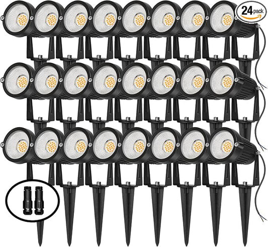 Low Voltage Landscape Lights Outdoor: 7W 700LM LED Landscape Lighting with Connectors for Tree Garden Yard Pathway | 12V 24V Warm White 2700K Spotlights | IP65 Waterproof | 24 Pack