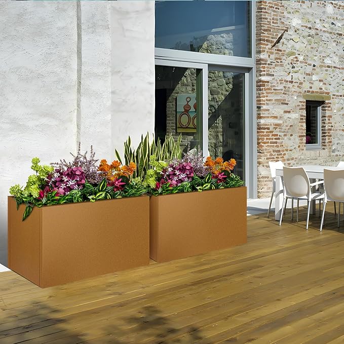 28"x12"x28" Corten Steel Planter Box, Rustic Metal Planter with Drainage Holes, Rust & Weather Resistant for Patio Garden Indoor Outdoor Commercial Use