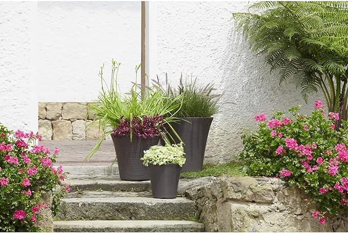 Garden Elements Indoor/Outdoor Resin Pamploma Round Planter, Cappuccino 16"
