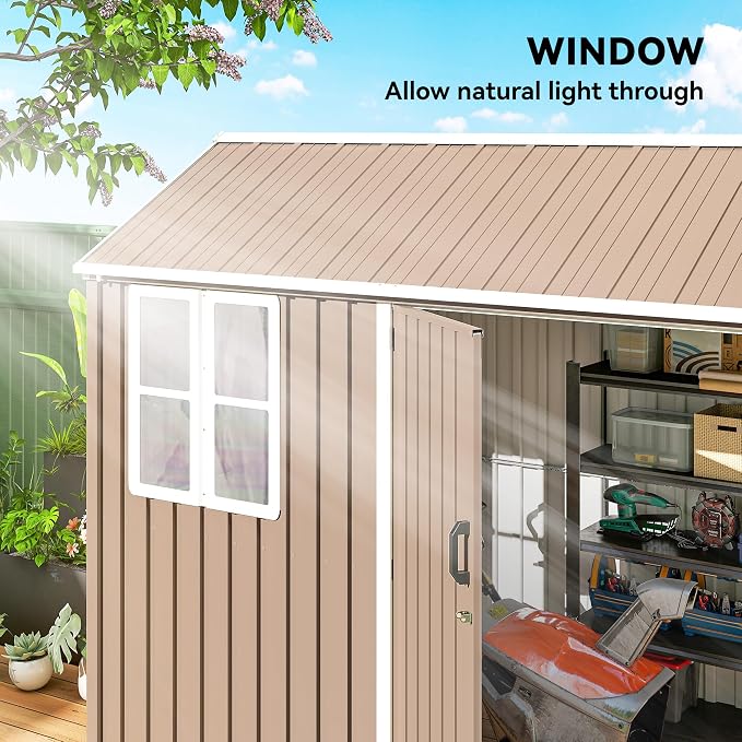 Outsunny 8' x 6' Outdoor Storage Shed, Metal Garden Shed with Window & Double Lockable Door, Outdoor Tool Shed Storage with Sloped Roof for Backyard, Patio, Garage, Lawn, Brown - Image 4