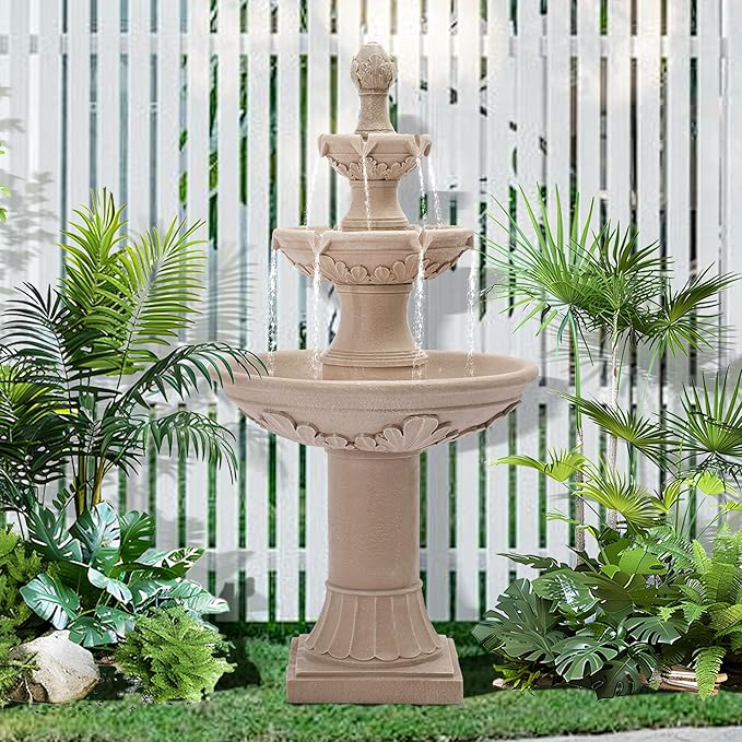Italian Outdoor Fountains and Waterfalls, 48.4" H Bubbler Floor Waterfall Fountain with Pineapple Top and Pump, 3 Tiered Garden Water Fountain for Patio Backyard Deck and Home Decor