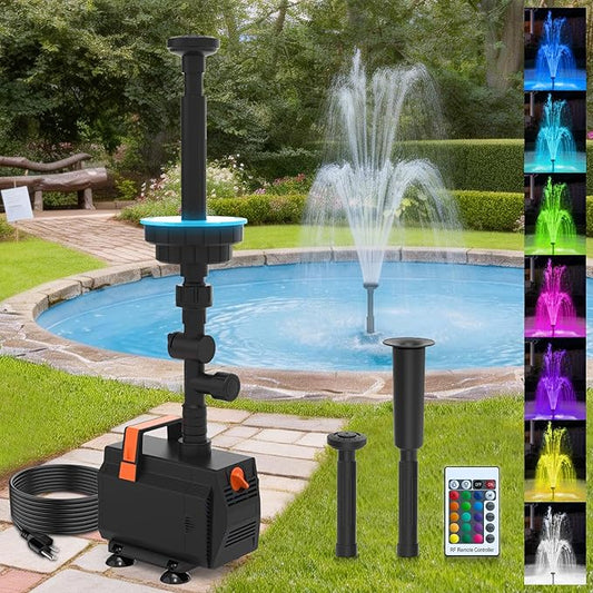 AquaMiracle 600GPH Submersible Pond Fountain Pump with LED Lights, Outdoor Water Fountain Pump for Small Ponds, Gardens, Water Feature, Bird Baths (200-600 Gal)