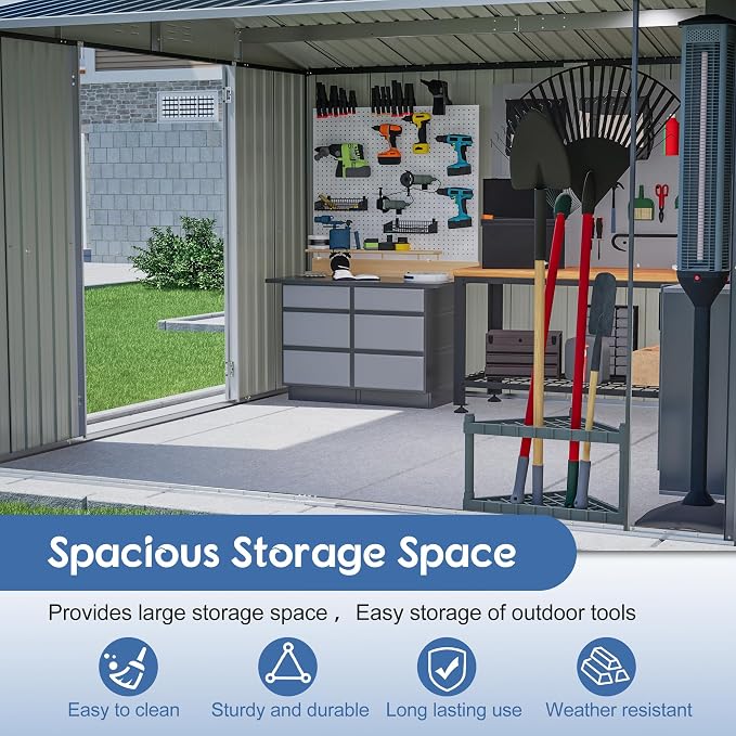 YOPTO 10x10 FT Outdoor Storage Shed,Large Metal Tool Sheds with Updated Frame Structure and Lockable Doors, Garden Shed for Backyard Patio Lawn, Black - Image 6