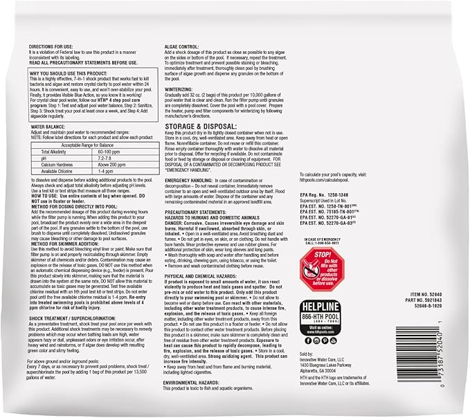 HTH 52040B Swimming Pool Care Shock Ultra, Swimming Pool Chemical, Cal Hypo Formula, 1lb (6 Pack) - Image 2