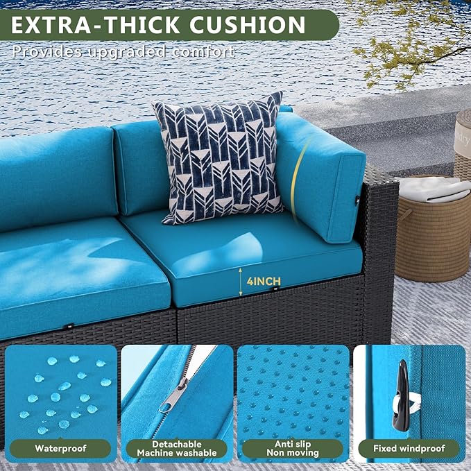 Aoxun 7 Piece Patio Furniture Set, Wicker Rattan Patio Sectional Sofa, Outdoor Furniture Set with Thickened Cushion, Light Gray