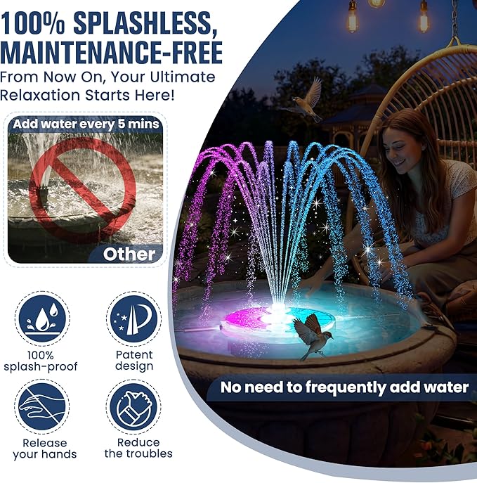 4000mAh Solar Fountain,2026 Solar Bird Bath Fountain Pump,3 Spray Solar Powered Water Fountain with lights,Floating Birdbath Fountain,DIY Water Bird Bath Fountain for Outdoor,Garden,Pond-white