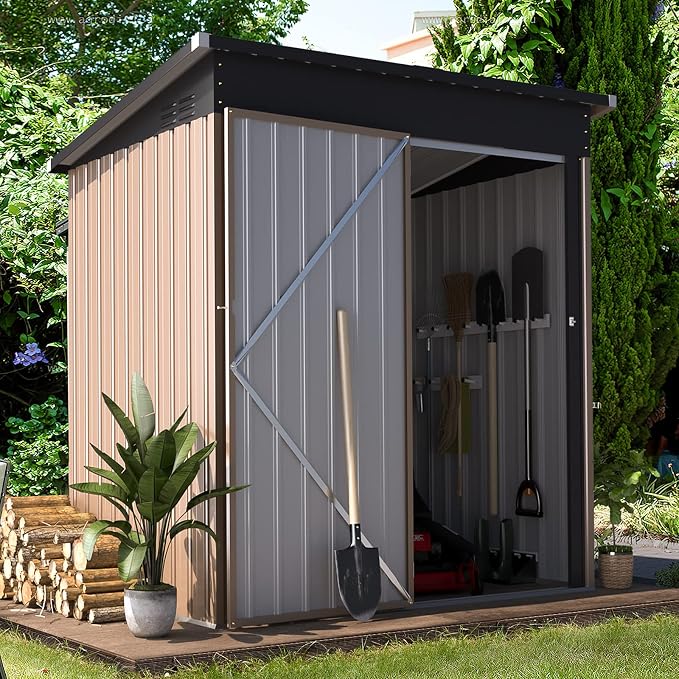 AECOJOY 5' x 3' Outdoor Storage Shed, Small 3x5 Metal Sheds & Outdoor Storage Clearance Steel Yard Shed kit with Lockable Door, Utility and Tool Storage Garden Shed for Backyard, Patio and Outside use by AECOJOY