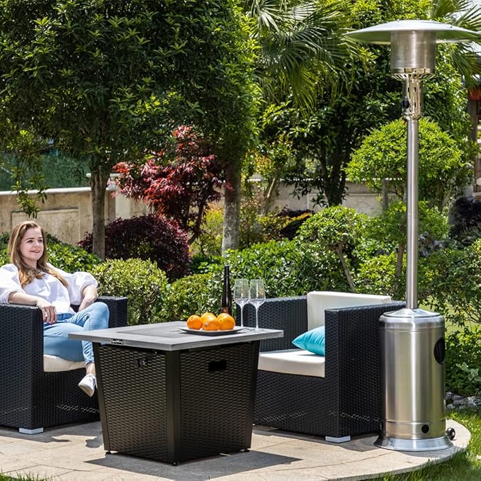 Patio Heaters for Outdoor Use, 47000 BTU Double-Layer Stainless Steel Burner, Portable Propane Heater with Wheels for Home, Residential, Party, Backyard, Garden, Silver Stainless Steel