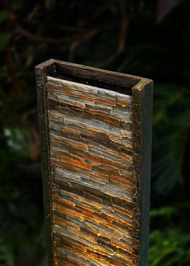 Cheng Pin Indoor Water Fountain -Staggered Stone Wall Design,Create Relaxing Ambiance to Decor Your Living Room,Office,Bedroom Or Outdoor Garden with Waterfall Water Feature and LED Lights,38in. Tall