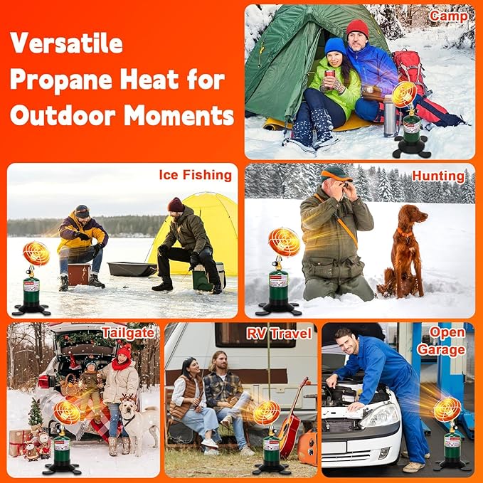 Portable Propane Heater for Camping, Outdoor Space Patio Heater, Powerful Output Compact Radiant Gas Heaters with Foldable Tank Holder for Winter Tent Hunting Ice Fishing Hiking Backyard Garage