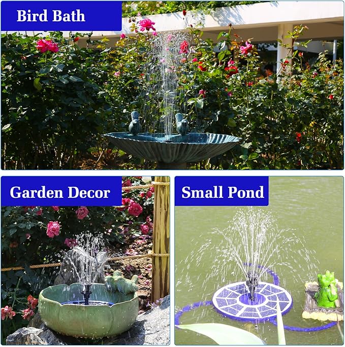 AISITIN 3.5W Solar Fountain Pump Built-in 1800mAh Battery, Solar Bird Bath Fountains with 8 Nozzles, Solar Water Pump for Garden Birdbath Pool Fish Tank Pond and Outdoor (purple)