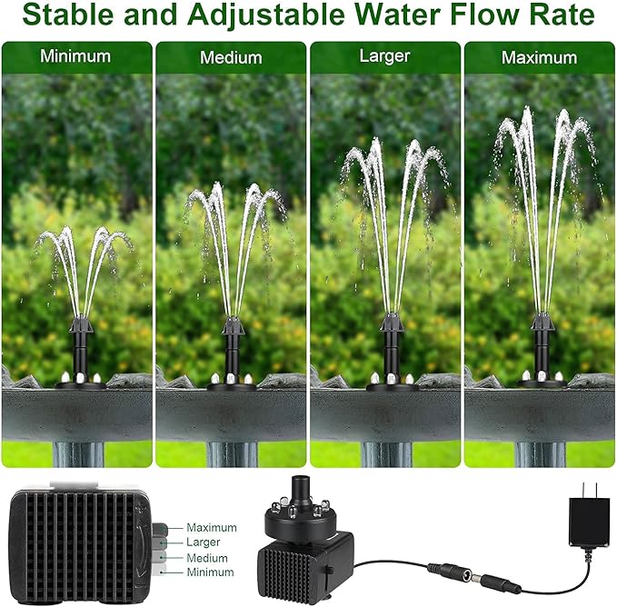 24-Hours Working Bird Bath Fountains Plug-in, Jutai Adjustable DC 12V Water Fountain Pump with LED Light for Birdbath, Garden, Small Fish Tank, Pond,16.4Ft Power Cord, Adapter Included(White)