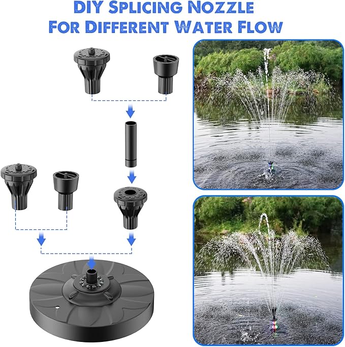 Yzert Pond Fountain with 12 Colorful Lights, 32.8ft Power Cord Adapter Electric Pool Fountain with 2-Tier Water Floating Waterfall Fountain for Outdoor Garden