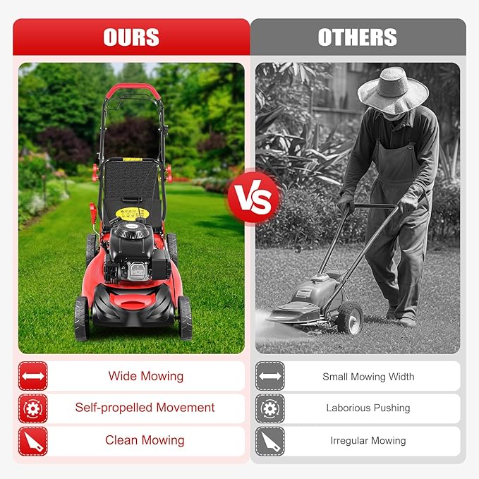 20Inch Self Propelled Mower 4KW 140CC 4-Stroke Engine, Gas Push Lawn Mower, 3-in-1 Lawn Mower with 16 gal Capacity Grass Bag & 8 Position Height Adjustable for Lawn Weeding - Image 6