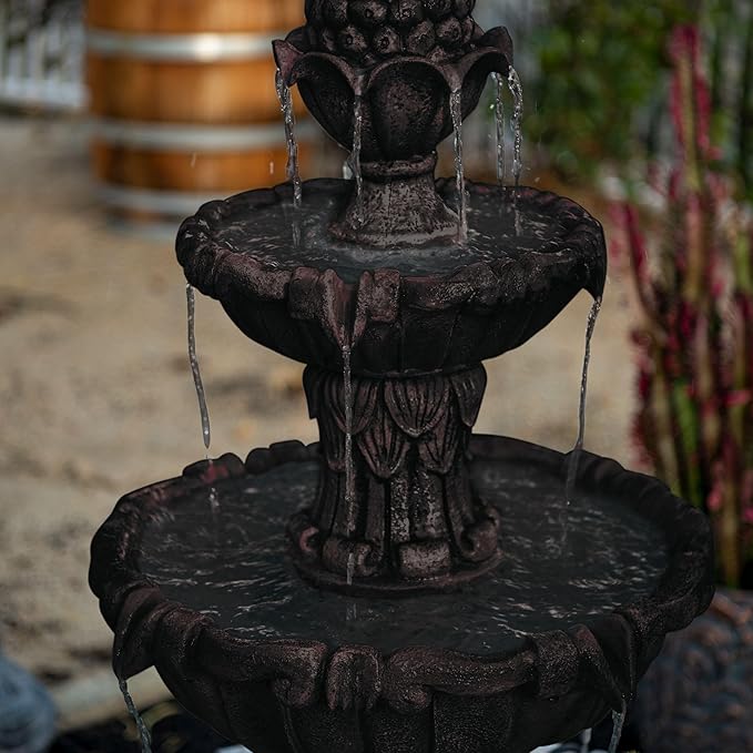 XBrand 58.3" 3-Tier Outdoor Freestanding Water Fountain - Classic Leaf Design, White Resin, Large Bird Bath with Pump - Ideal for Yard, Lawn and Garden, Porch Décor