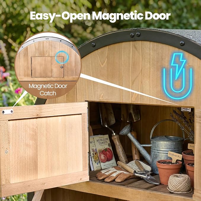 NORTHSKY All-in-One Outdoor Storage Shed, Waterproof Tool Garden Cabinet w/Domed Roof, Lockable Multi-Functional Organizer for Patio Lawn Backyard, 5 Storage Spaces & Double Doors - Solid Wood - Image 5