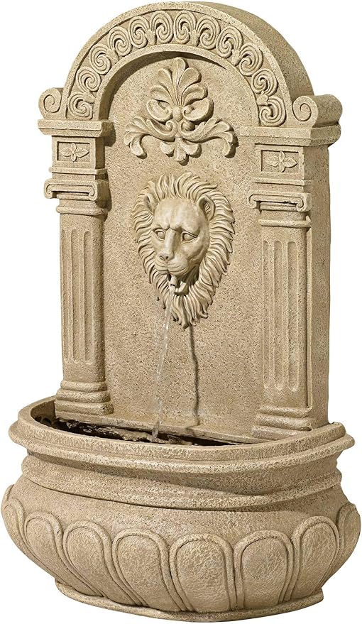 Royal Lion Face 31" High Large Italian Indoor Outdoor Decor Sand Stone Wall Fountain Basin Statue Water Feature for Outside Garden Patio Yard Backyard Porch Deck Relaxation - John Timberland