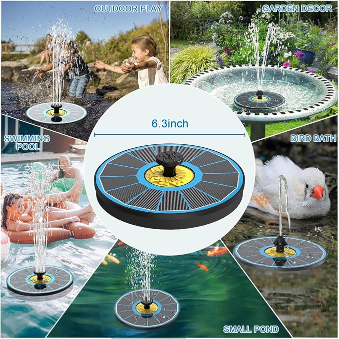 Yzert Solar Fountain for Bird Bath, 3.5W Upgraded Solar Bird Bath Fountain with 4 Fixed Pipes 7 Nozzles No Battery, Solar Fountain Pump for Bird Bath Small Ponds Pool Outdoor(Blue)