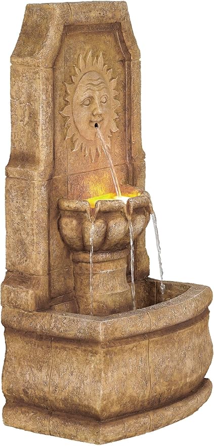 Sun Villa 37" High Large Italian Outdoor Decor Faux Stone Floor Fountain with Light LED Standing Waterfall Tiered Cascading Water Feature for Outside Garden Patio Yard Backyard Porch - John Timberland
