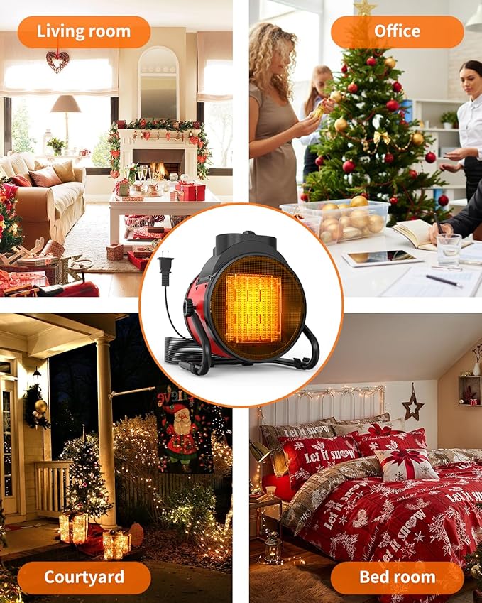 Outdoor Patio Heaters - 1500W Portable Electric Garage Heater with 2S Fast Heating, Overheat Protection, Heaters Heat Up in 3 Modes, Patio Heaters for Outdoors, Tents and Indoors, Red