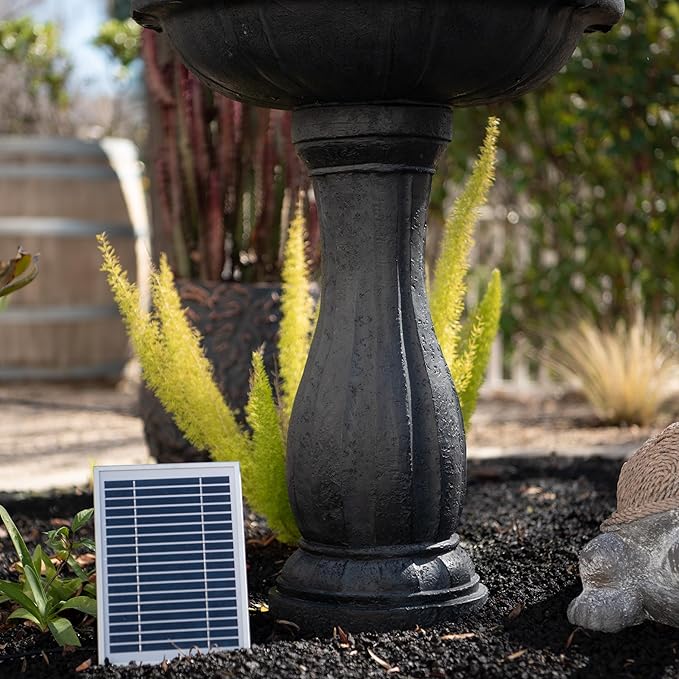 XBrand 44" Solar Powered 2-Tier Outdoor Water Fountain, Fiberglass Resin Fountain with Auto Shut-Off Pump, Black