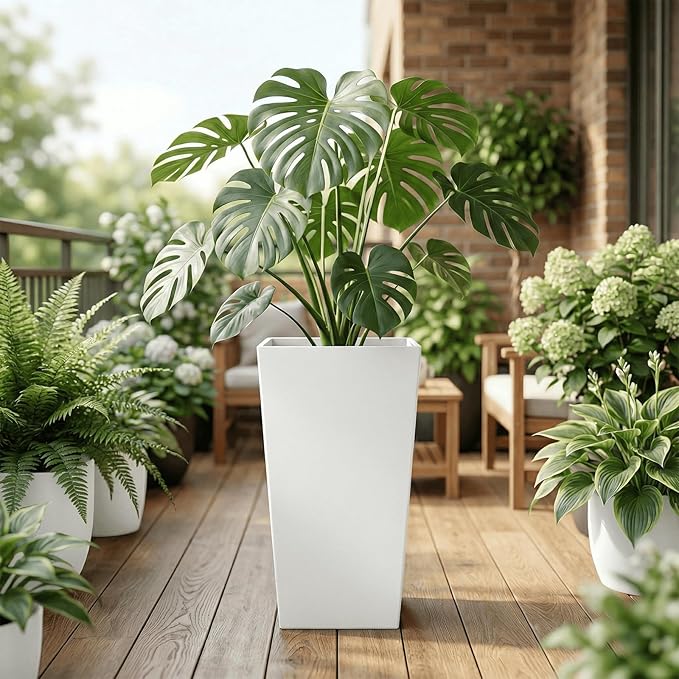 SnugNiture Taper Tall Planters 30 Inch Set of 2, Large Planter for Indoor Outdoor Plants, Modern Flower Pot Containers Large Decorative Tree Planter, White