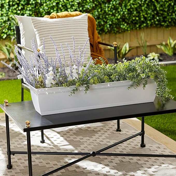 The HC Companies ECW30000A10 Indoor Outdoor 30 Inch Eclipse Series Window Flower Garden Ornamental Planter Box with Removable Attached Saucer, White