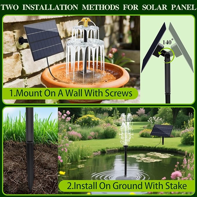 Solar Water Fountain Upgrade Solar Panel Water Fountain Adjustable Water Flow 2.8W 9V Solar Powered Water Pump for Water Feature Small Pond