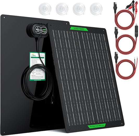 SUNER POWER Waterproof 50W 12V Solar Battery Charger & Maintainer PRO, Built-in UltraSmart MPPT Charge Controller, 12 Volt Solar Panel Trickle Charging Kits for Car Automotive Boat Marine RV Trailer by SUNERPOWER