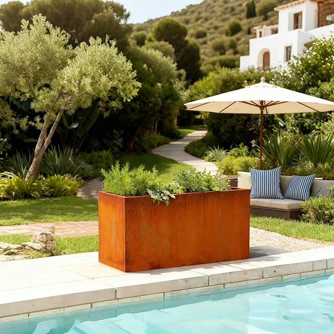 Corten Steel Planter Box Metal Outdoor Large Steel Rectangular 36" L x 12" W x 16" H Rectangule Rustic for Commercial Residential Patio and Backyard