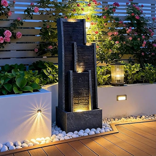 40.5" H Large Modern Indoor Water Fountains - Floor Standing Waterfall Fountain for Indoor or Outdoor with LED Light and Pump for Deck, Patio, Porch, Garden, Yard Decor, Outside Water Feature