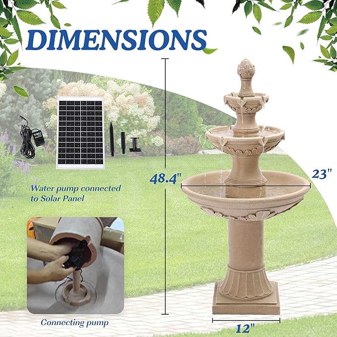 Italian Solar Water Fountains Outdoor Garden Decor - 48.4''H Fountains and Waterfalls Outside, Large Cascading Indoor Floor-Standing Resin Bubbler Fountain Features W/Pump for Patio, Backyard