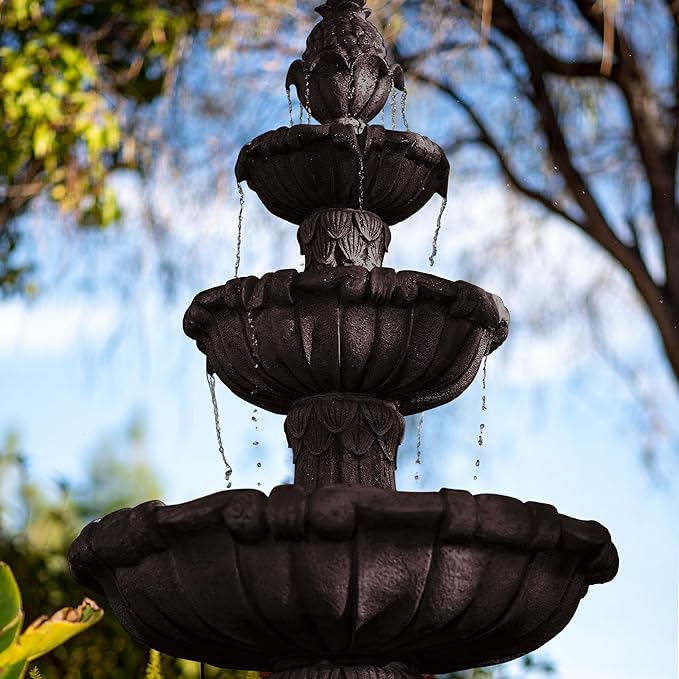 XBrand 58.3" 3-Tier Outdoor Freestanding Water Fountain - Classic Leaf Design, White Resin, Large Bird Bath with Pump - Ideal for Yard, Lawn and Garden, Porch Décor