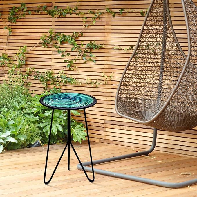 LIFFY Patio Side Table, Small Round End Table, Metal Side Table Outdoor, Small Porch Table for Indoor Balcony Furniture Decor (Green 12 inch) - Image 6