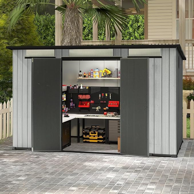 Domi 6x11FT Lean to Resin Shed, Plastic Outdoor Storage Shed with Carpet, Outside Storage Building for Garden Tools, Bike, Lawn Mower, Yard by domioutdoorliving