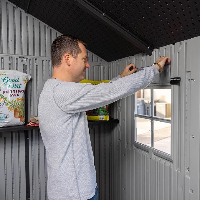 Lifetime Outdoor Storage Shed, 15x8 Ft, Gray, Resin Backyard Tool Shed with Lockable Doors and Weather-Resistant Panels - Image 8