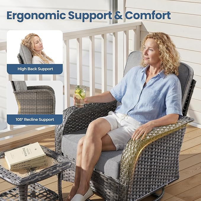 Weaxty 7 Pieces Patio Furniture Set,Wicker Outdoor Swivel Rocking Chairs,Rattan Loveseat Couch,Coffee Table,Patio Sofa Conversation Sets for Deck Backyard Porch Poolside, Dark Gray