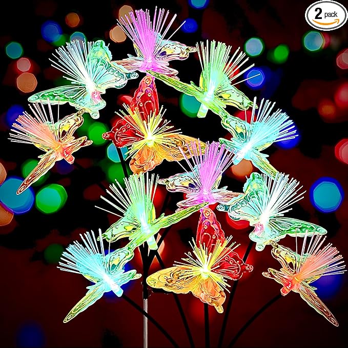 JJGoo 2 Pack Solar Garden Lights, Solar Butterfly Swaying Light for Outside, New Upgraded Outdoor Waterproof Light for Garden Patio Yard Front Porch Decor